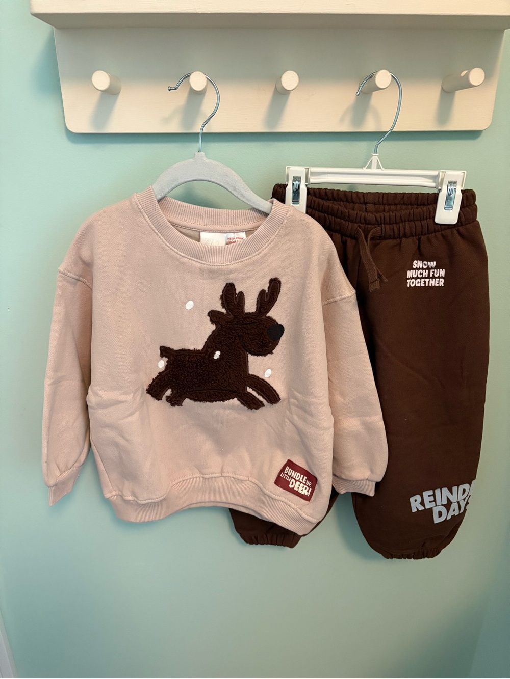 ZARA REINDEER FAUX SHEARLING PATCH MATCHING SET